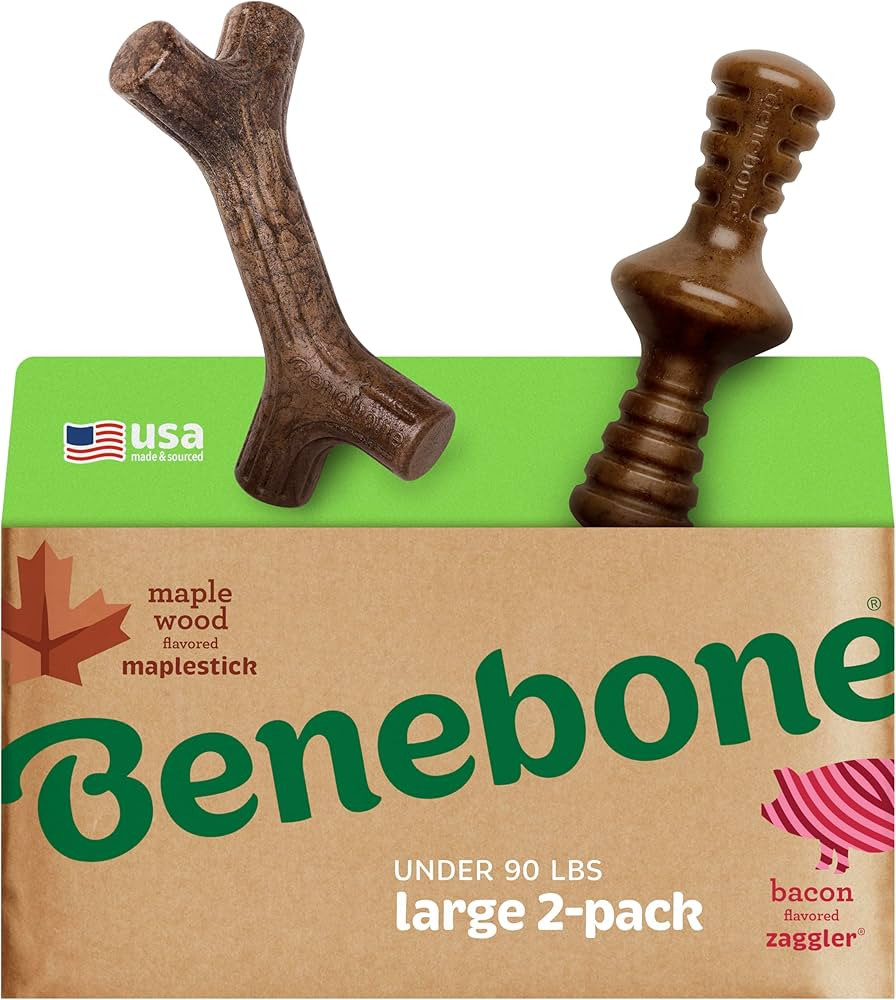 Benebone 2-Pack Maplestick/Zaggler Durable Dog Chew Toys, Real Maplewood, Real Bacon, Made in USA... | Amazon (US)