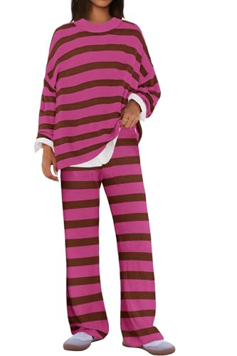 SENSERISE Womens Lounge Sets Oversized Sweater Set Striped Long Sleeve Tops and Pants Pajamas wit... | Amazon (US)