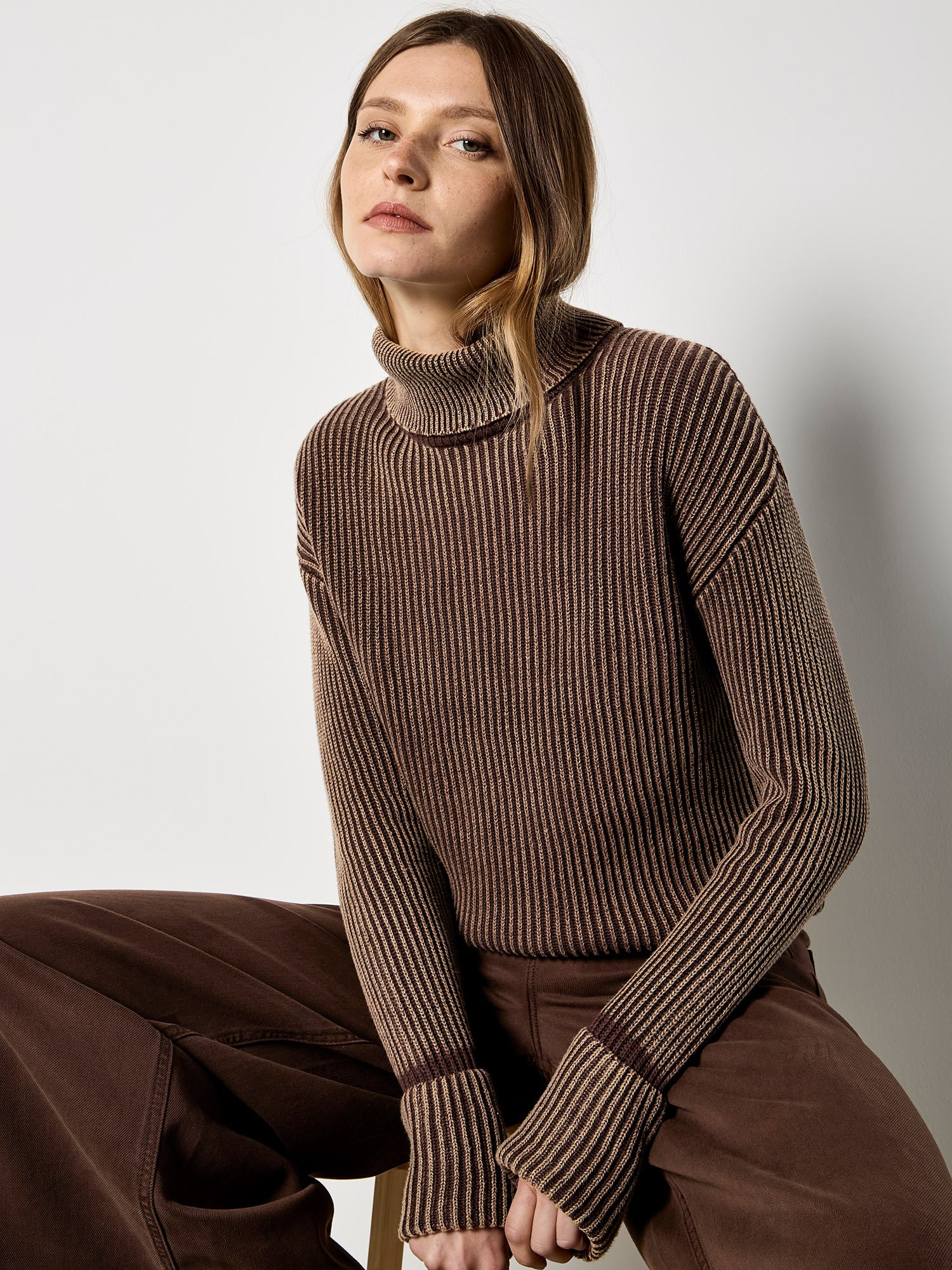 Roll Neck Ribbed Stonewashed Jumper | Apricot Clothing | Apricot (UK)