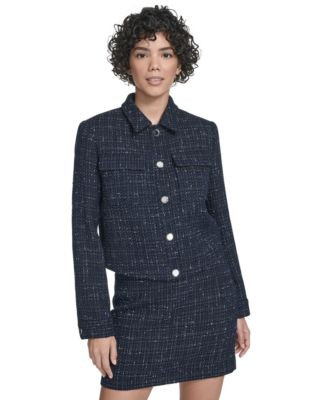 Women's Boucle Cropped Long-Sleeve Jacket | Macy's