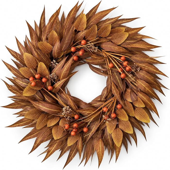 24 Inch Fall Wreaths for Front Door, Artificial Autumn Wreath with Berries | Amazon (US)