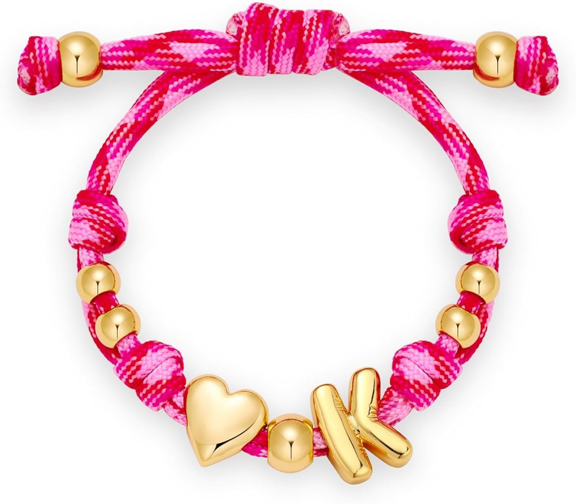 Bubble Initial Bracelets for Women-Dainty 14K Gold-Plated Knotty Bubble Letter Initial Heart Brac... | Amazon (US)