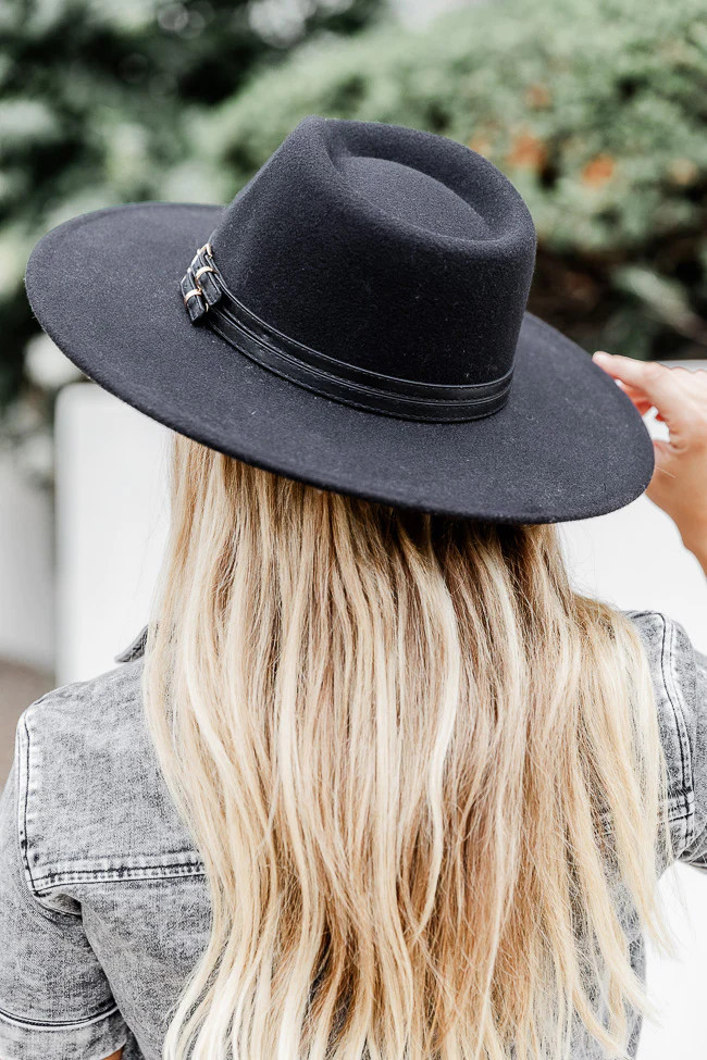 Down Memory Lane Black Double Belt Banded Fedora Hat | Pink Lily