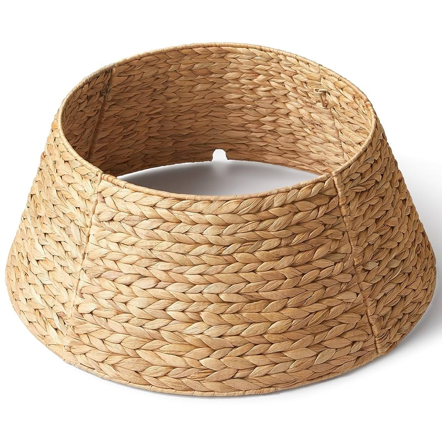 24in Hyacinth Christmas Tree Collar - Woven Rattan Basket for Christmas Tree Base Cover, Holiday ... | Amazon (US)
