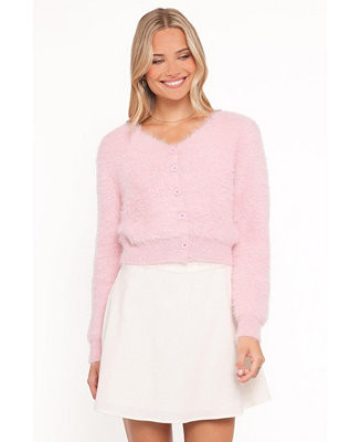Women's Evelin Cropped Fuzzy-Knit V-Neck Cardigan | Macy's