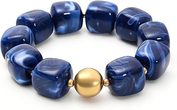 Beaded Bracelets for Women Chunky Cube Marble Pattern Acrylic Stretch Bracelet with Gold Bead Acc... | Amazon (US)