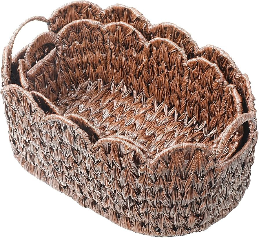 Coeusy Wicker Scalloped Basket Set of 2,Woven Storage Baskets for Shelves,Closet,Laundry,Gift,Tow... | Amazon (US)