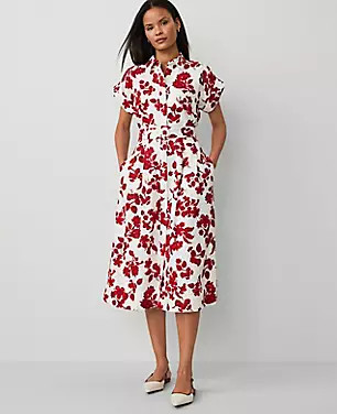 Tropical Collared Midi Flare Dress | Ann Taylor