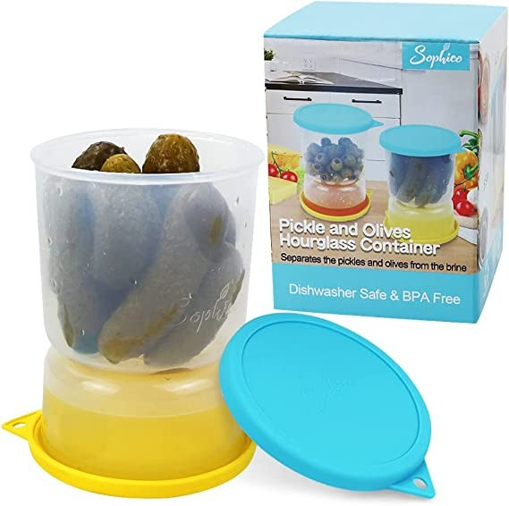 Sophico Pickle and Olives Jar Container with Strainer, Leak-proof Juice Separator Sieve Food Save... | Amazon (US)