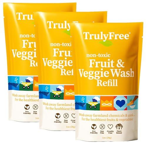 Truly Free Fruit and Vegetable Wash Refills | Veggie Wash Removes 99% Dirt & Wax | Plant-Based Produce Cleaner Spray | No Aftertaste, Made in USA | Fragrance-Free, 16oz (Pack of 3) | Amazon (US)