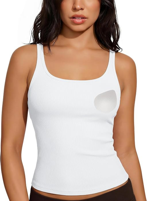 SUUKSESS Women Padded Cotton Ribbed Tank Tops Casual Summer Going Out Sleeveless Scoop Neck Basic... | Amazon (US)