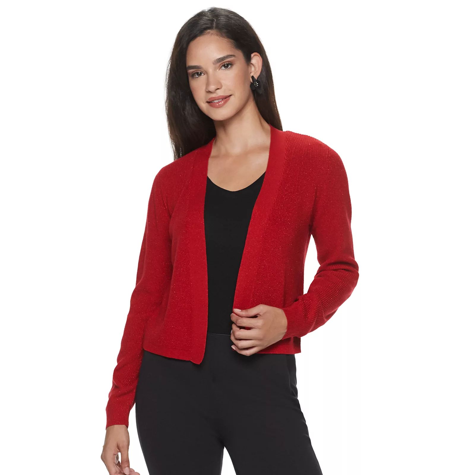 Women's Apt. 9 Lurex Open Cardigan, Size: XXL, Red | Kohl's