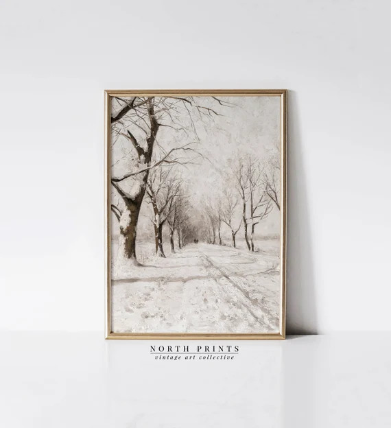 Muted Winter Landscape Painting  Vintage Christmas Art  - Etsy | Etsy (US)