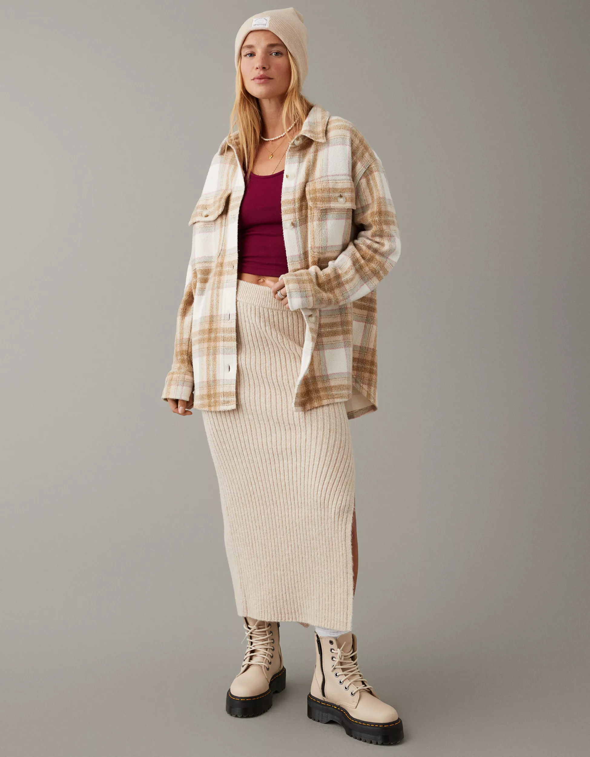 AE Plaid Fleece & Love Shacket | American Eagle Outfitters (US & CA)