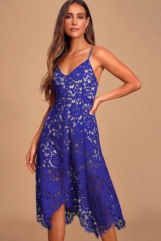 One Wish Royal Blue Lace Midi Dress | Lulus (US)
