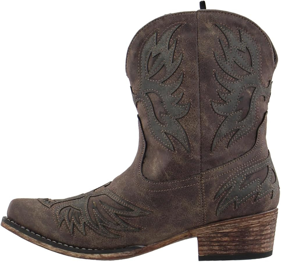 ROPER Womens Amelia Snip Toe Western Cowboy Boots Ankle Low Heel 1-2" - Brown | Amazon (US)