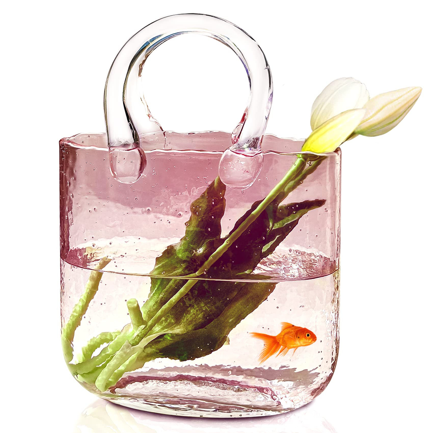 Akaco Purse Vase for Flowers Pink Glass Bag Vase Unique Flower Vase Decorative Fish Bowl Handbag ... | Amazon (US)