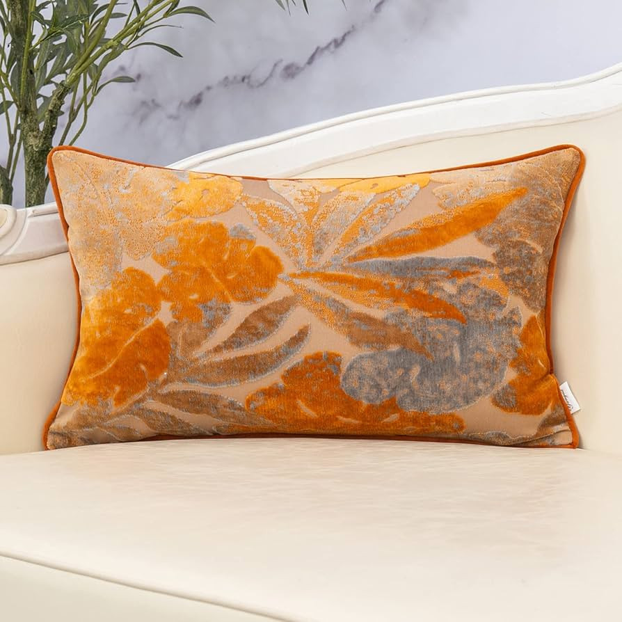 Yangest Rust Orange Monstera Leaf Velvet Lumbar Throw Pillow Cover Textured Cushion Case Vintage ... | Amazon (US)
