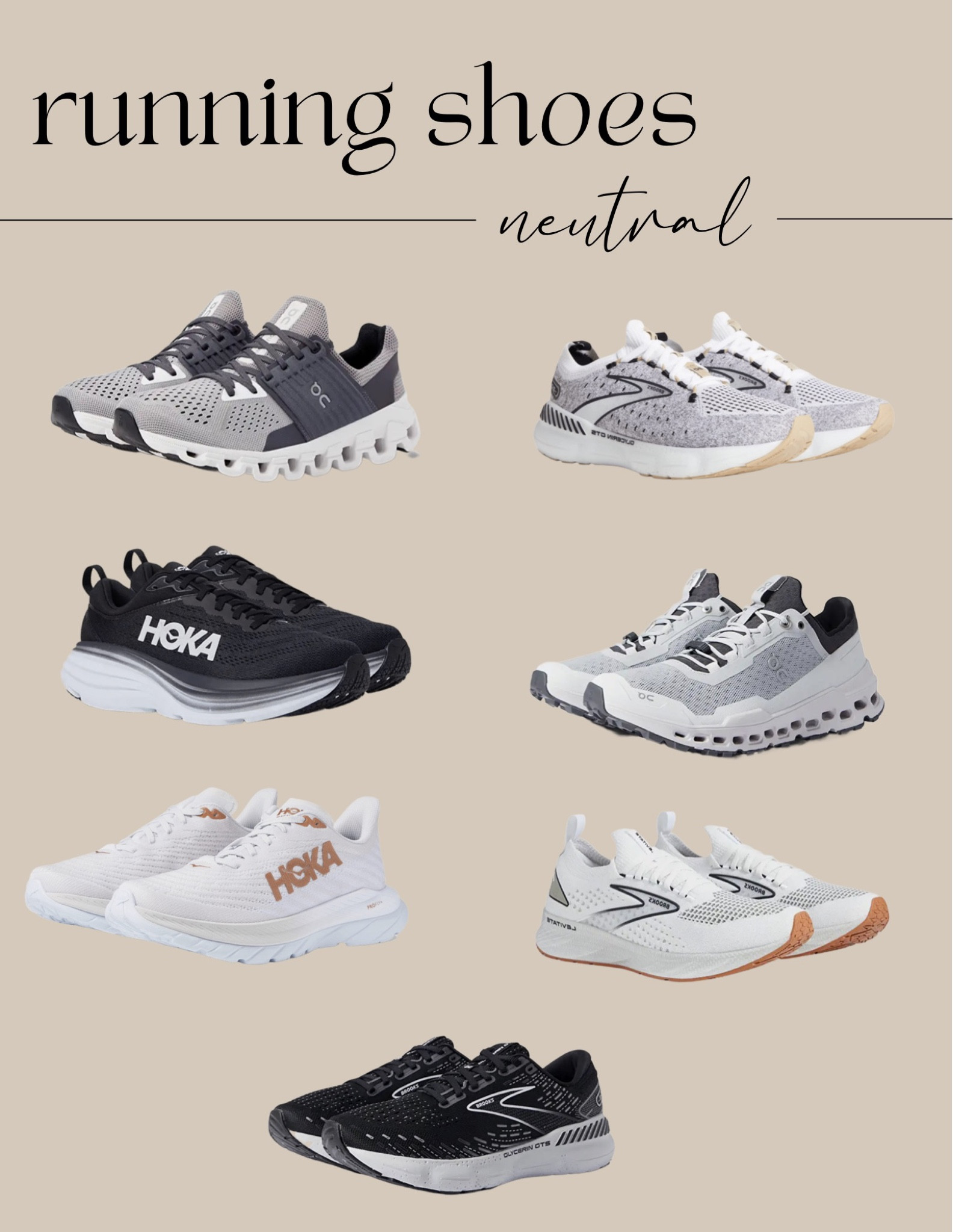Womens running shoes, neutral tennis shoes, hokas, brooks, on clouds! 🖤 walking shoes, athletic shoes, athletic outfits, gifts for her, gifts for women! 

#LTKfit #LTKGiftGuide #LTKshoecrush