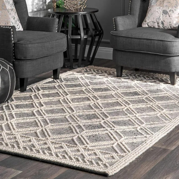 Bonifacio Geometric Handmade Tufted Black/White Area Rug | Wayfair North America