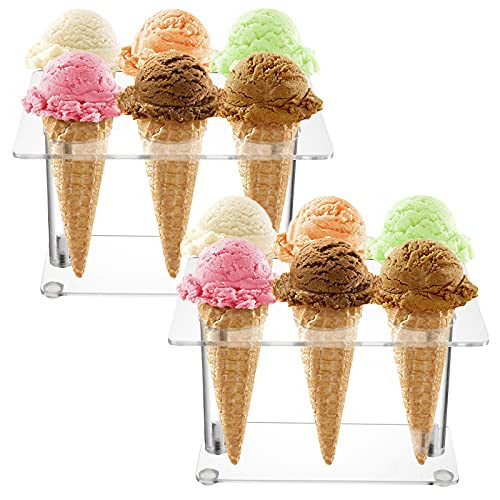 Youeon 2 Pack Acrylic Ice Cream Cone Holder with 6 Holes, Clear Waffle Cone Holder Stand, Sushi Hand Roll Stand for Wedding, Birthday, Christmas, Thanksgiving, Party or Buffet | Amazon (US)