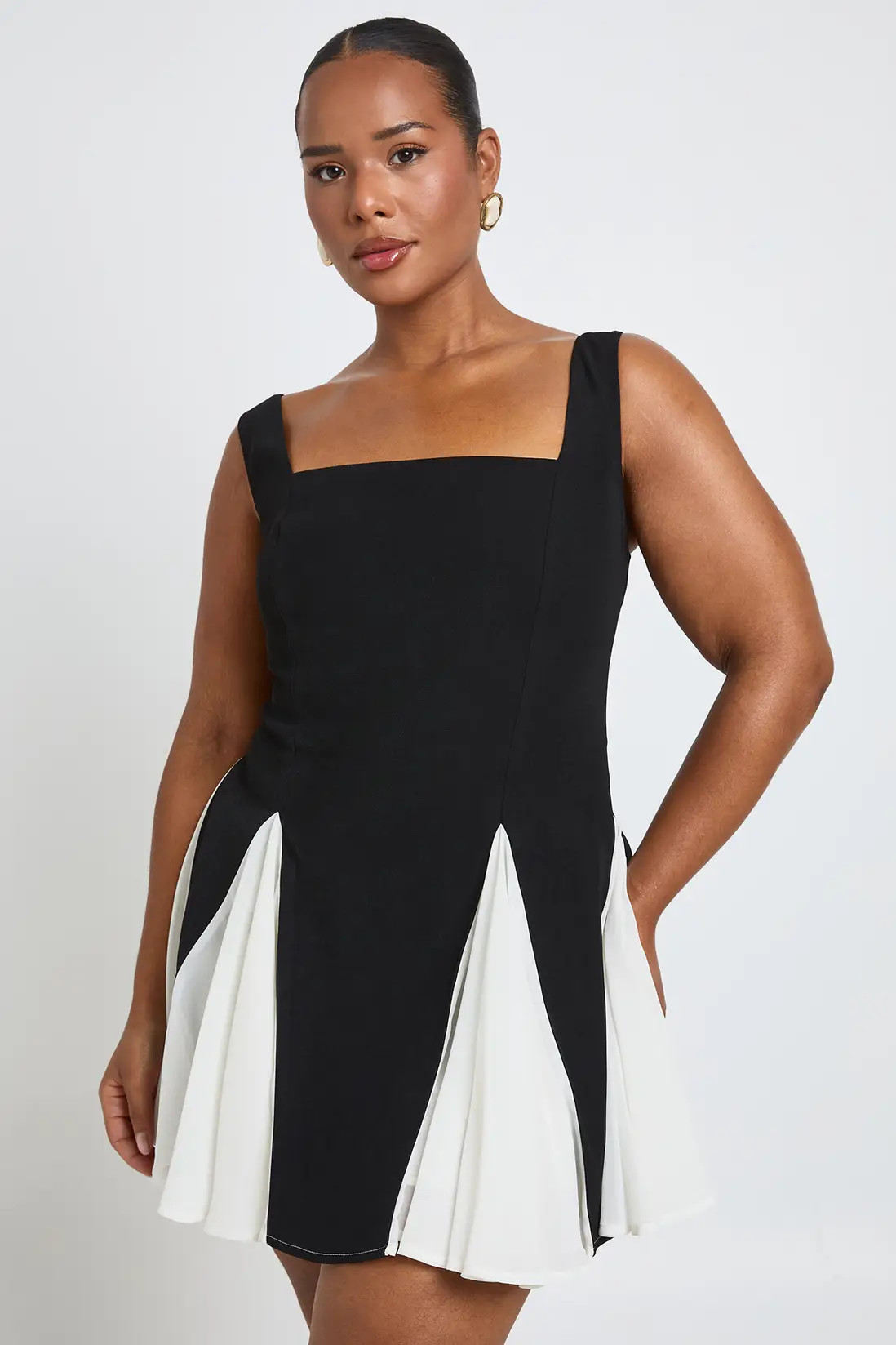Black Plus Godet Hem Mini Dress | Boohoo USA | boohoo (US & Canada)