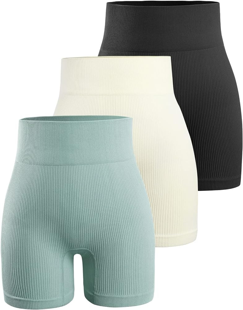 YNNTHY Women's 3 Piece Workout Shorts Yoga Seamless Ribbed High Waisted Spandex Booty Biker Short... | Amazon (US)