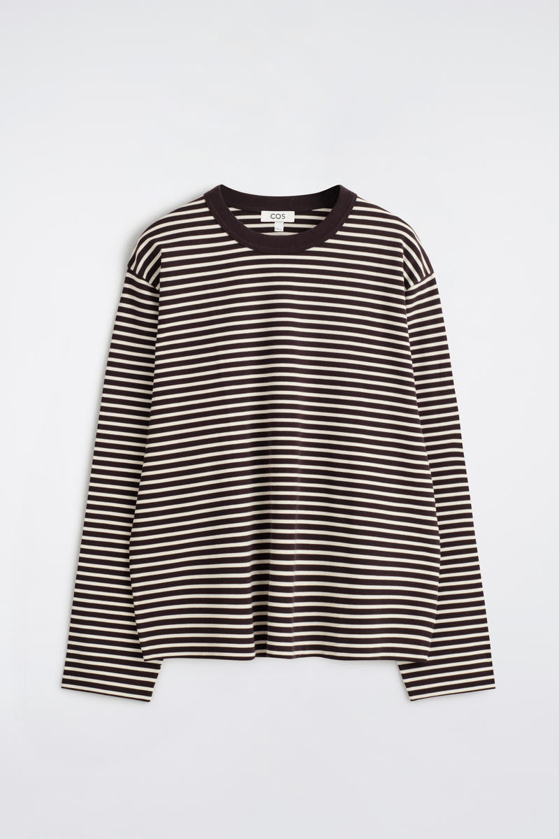 Relaxed Jersey Interlock Long-Sleeved T-Shirt in Brown | COS UK