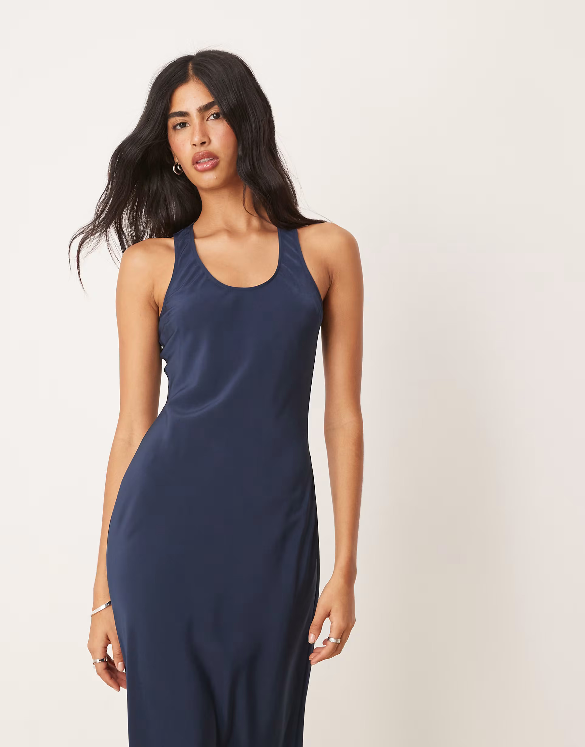 ASOS DESIGN scoop satin maxi dress in navy | ASOS | ASOS (Global)
