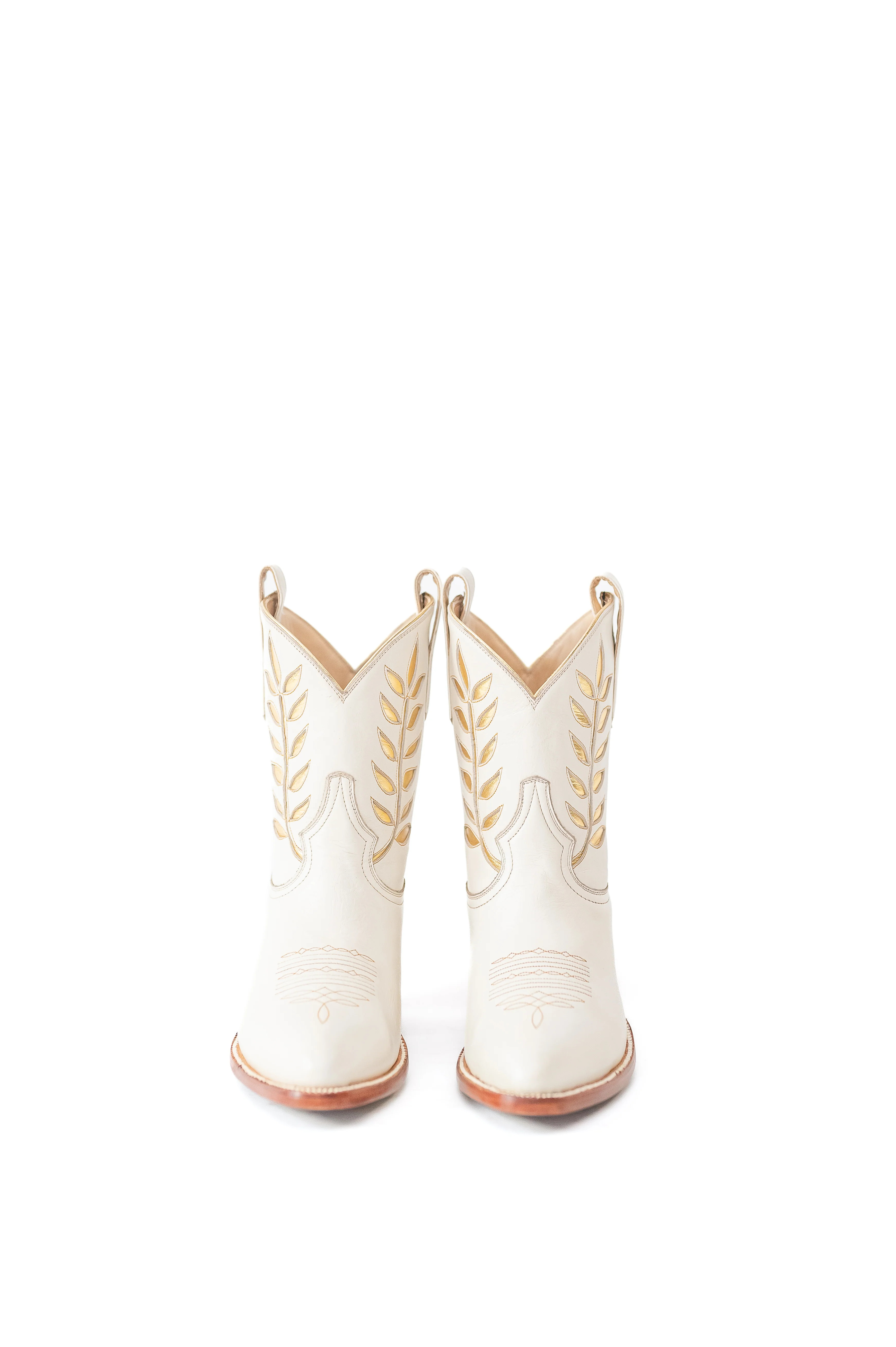 Hadley Cowgirl Boot in Bone with Gold | Petite Paloma