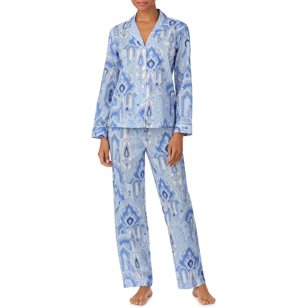 Lauren Ralph Lauren Paisley Cotton Blend Pajamas in Blue Paisley at Nordstrom, Size X-Large | Nordstrom
