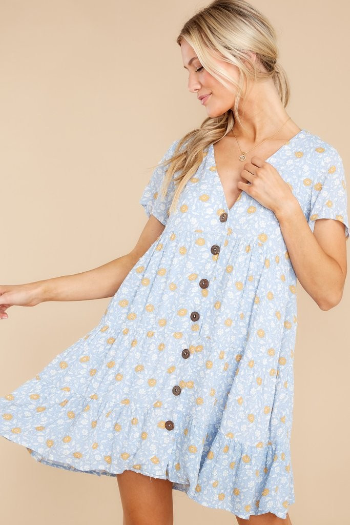 Glancing Looks Sky Blue Floral Print Dress | Red Dress 