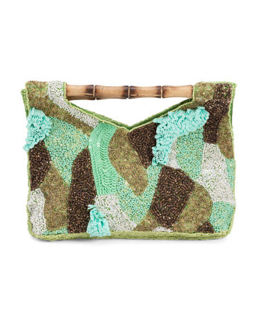 Beaded Clutch With Bamboo Handle for Women | Leather | Marshalls