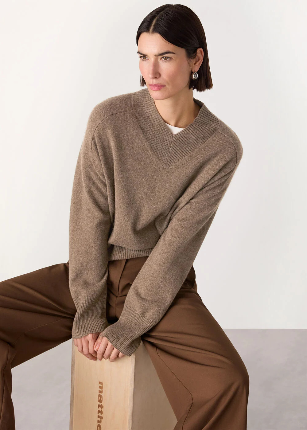 Neutral Cashmere V Neck Knit | WHISTLES | Whistles UK | | Whistles
