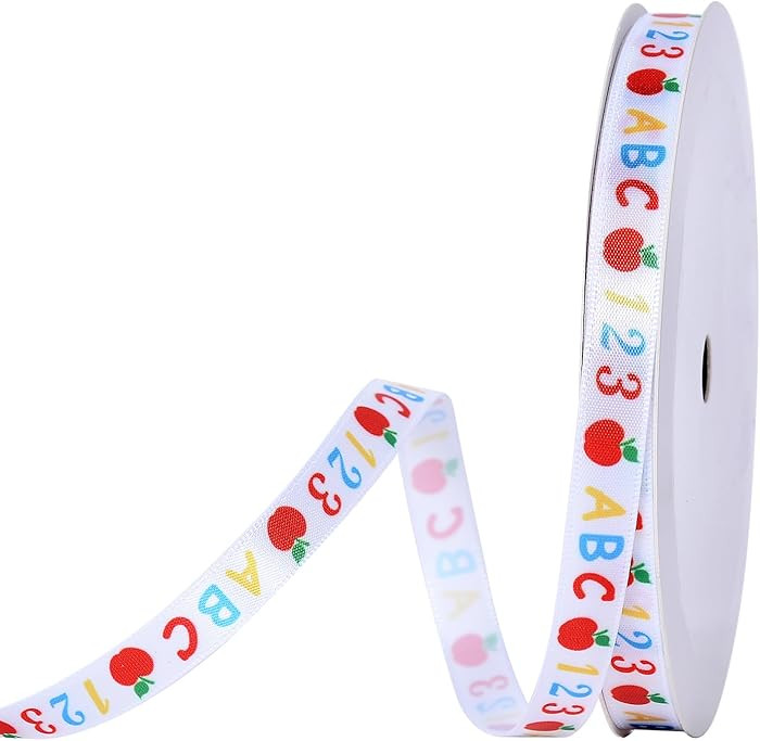 YAMA Back to School Ribbon for Crafts 3/8 Inch, Teacher Ribbon School Theme Pencil Apple ABC Ribb... | Amazon (US)