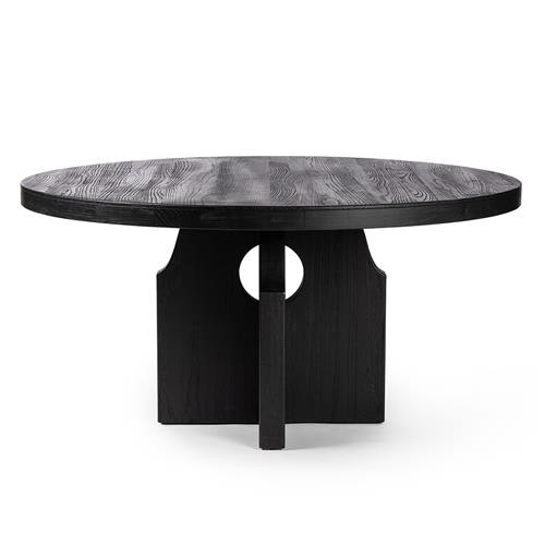 Maverick Rustic Lodge Black Solid Reclaimed Wood Round Dining Table - 60"W | Kathy Kuo Home
