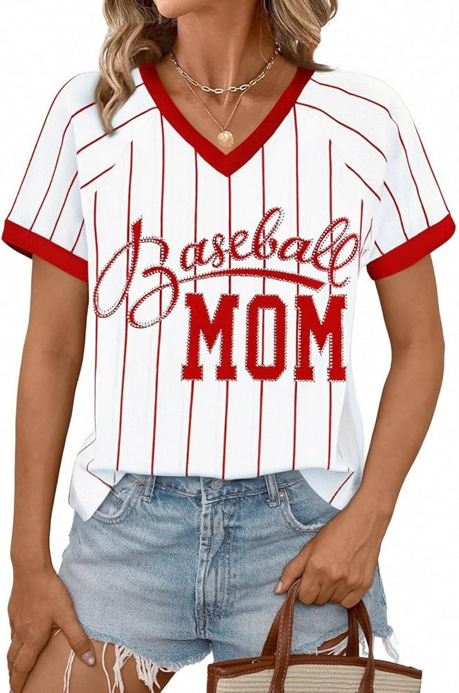 Baseball Mom Shirt Woman Sequin Baseball Game Day Shirts Baseball Season Tee Casual Short Sleeve ... | Amazon (US)