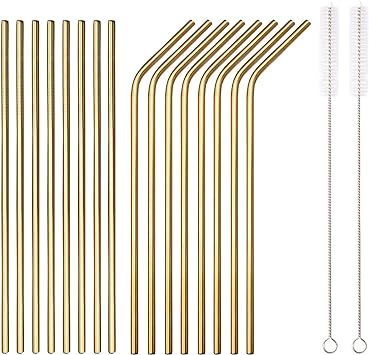 18 Piece Gold Stainless Steel Straws, 8.5 '' Reusable Drinking Straws,with Portable pouch,Suitabl... | Amazon (US)