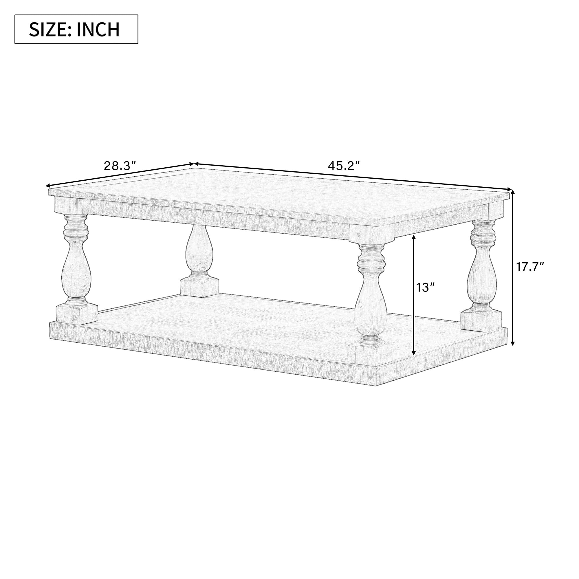 45" Rectangular Vintage Coffee Table with Storage, 2-Tier Wooden Center Table with Vase Column Le... | Amazon (US)