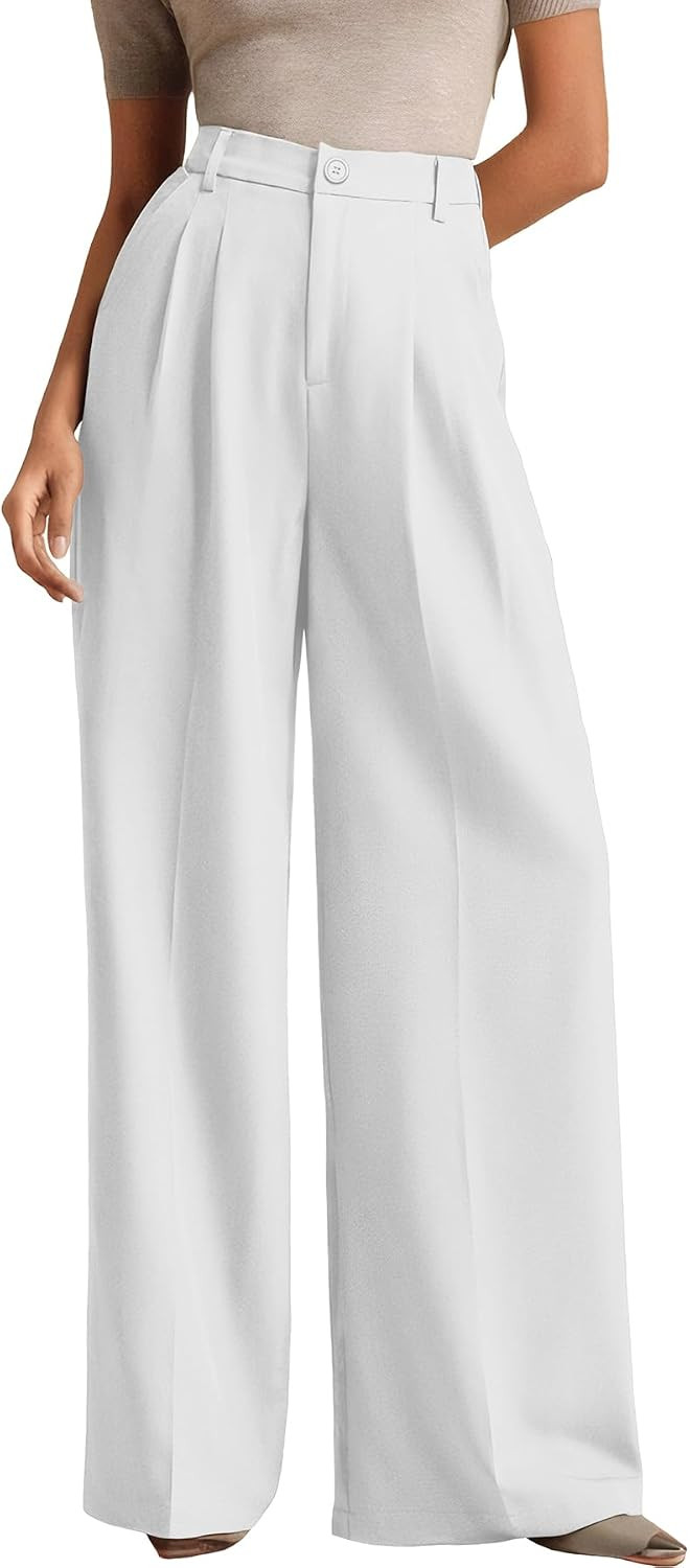 ELLEVEN Women's Business Casual Wide Leg Dress Pants, High Elastic Waisted Trousers with Pockets | Amazon (US)