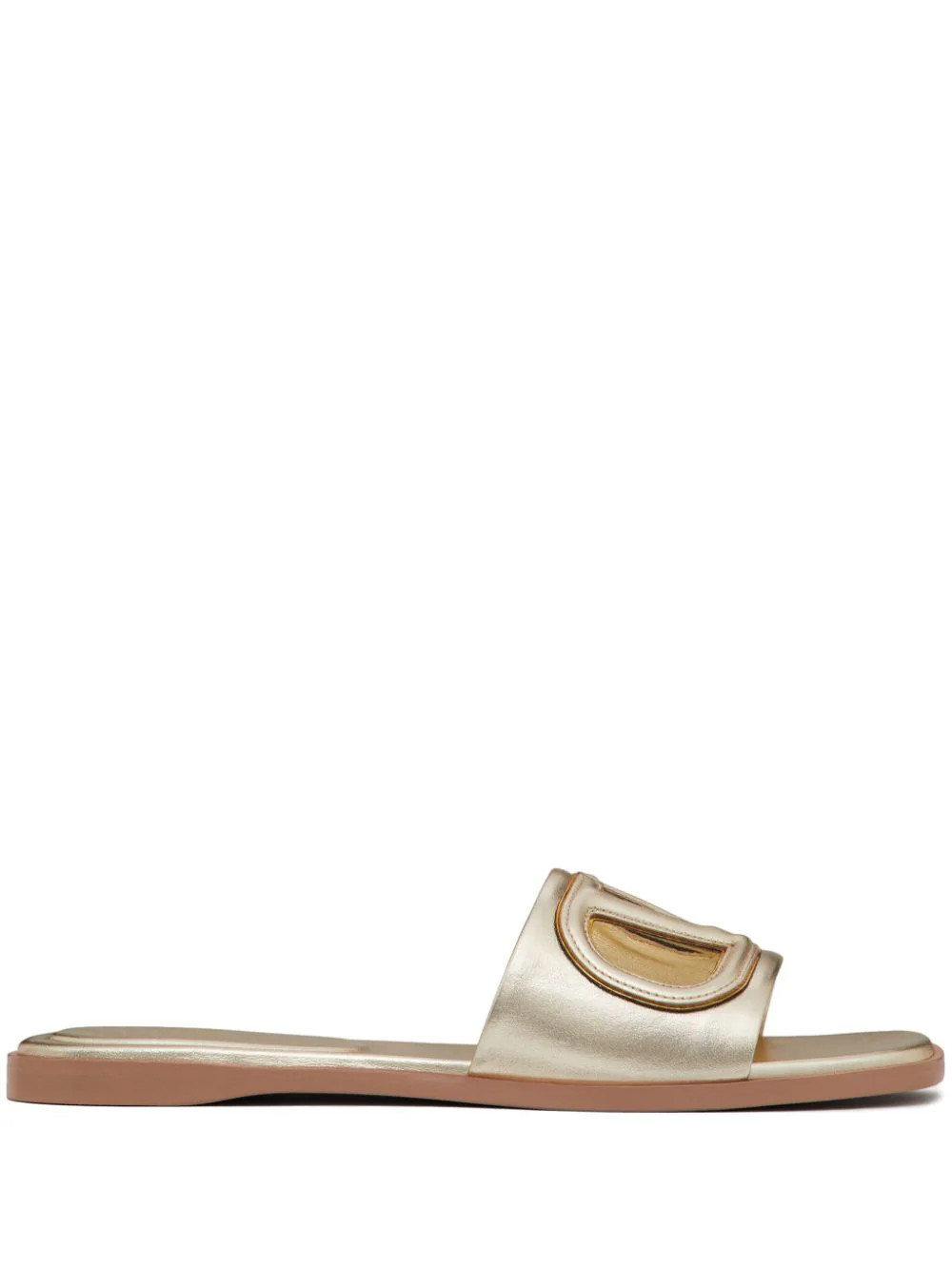 Valentino Garavani VLogo cut-out leather slides - Gold | Farfetch Global