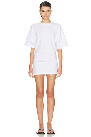 Enza Costa Short Sleeve Supima Curve Mini Dress in White | FWRD 