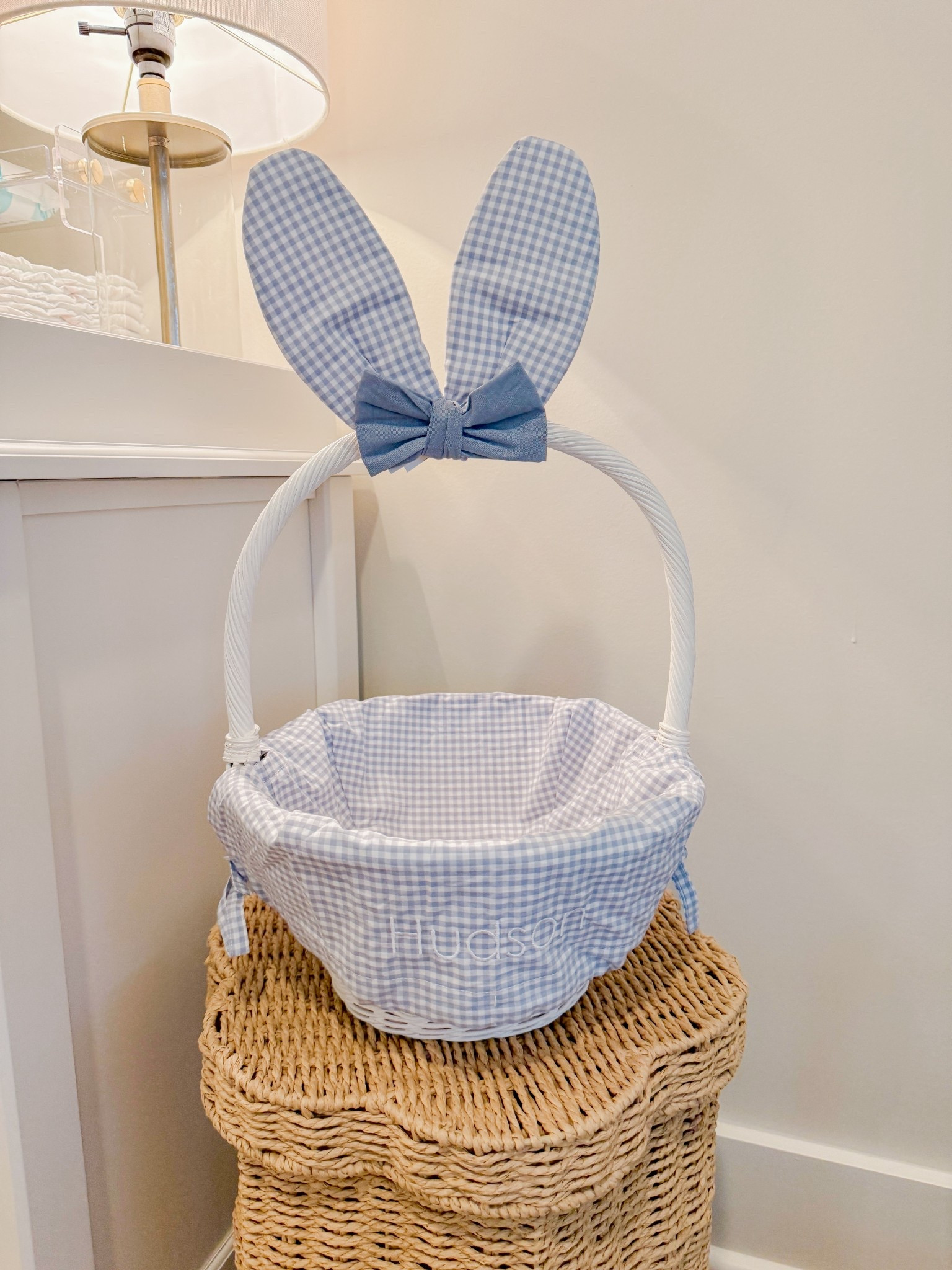 gingham easter basket for baby boy 🩵 basket is the size small sabrina! 

#LTKKids #LTKSeasonal #LTKSpringSale