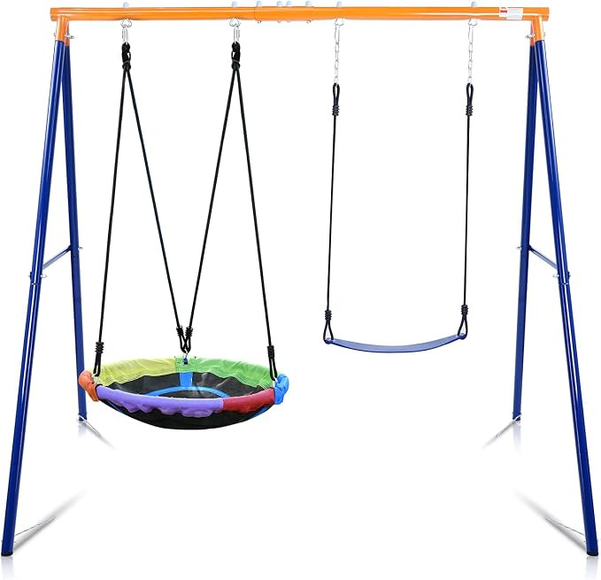 Swing Sets for Backyard, 440lbs Swing Set with Heavy-Duty A-Frame Metal Stand, 1 Saucer Swing Sea... | Amazon (US)