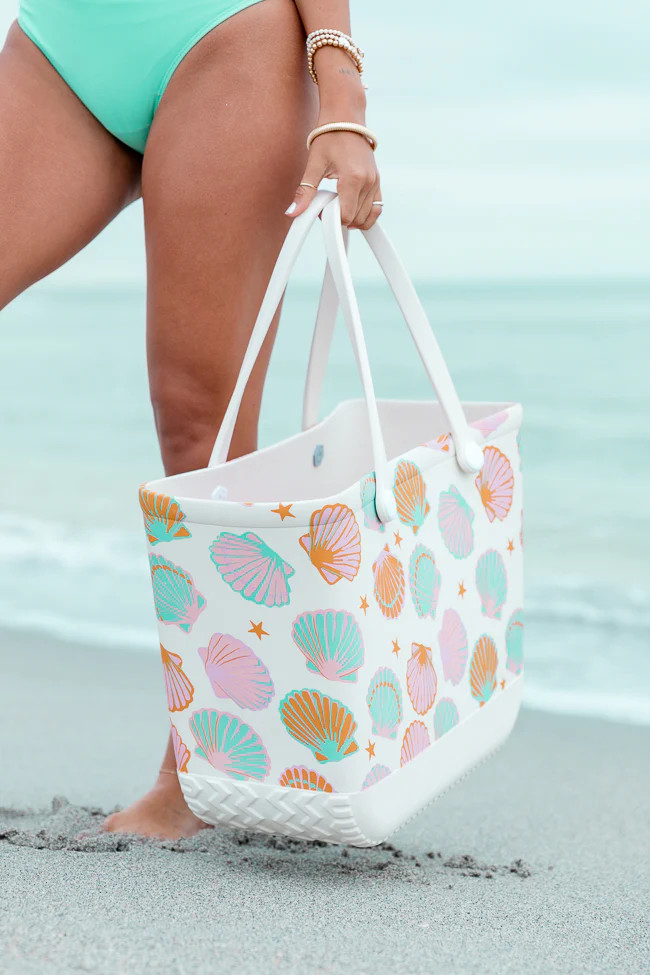Rubber Beach Tote Bag in Shell Yeah | Pink Lily