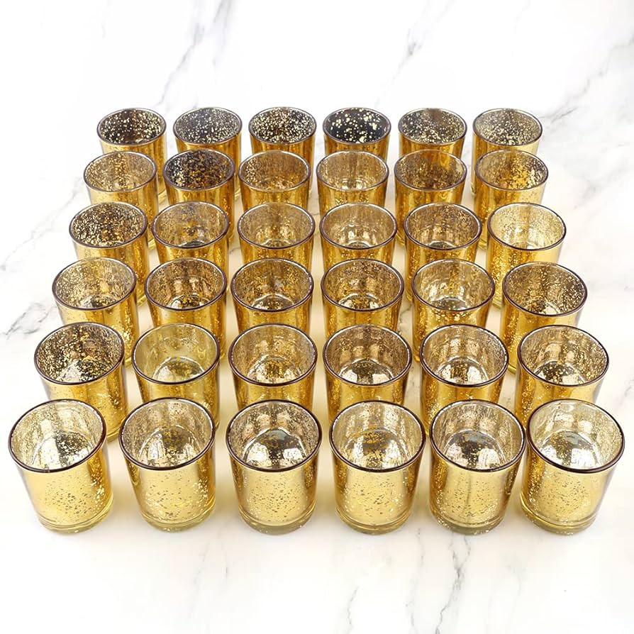 Gold Mercury Glass Tea Light Holders Set of 36 - Elegant Votive Candle Holders for Weddings, Show... | Amazon (US)