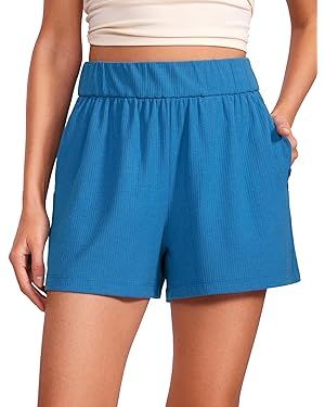 CRZ YOGA Comfy Ribbed Sweat Shorts for Women High Waisted Lyocell Casual Lounge Jersey Shorts wit... | Amazon (US)