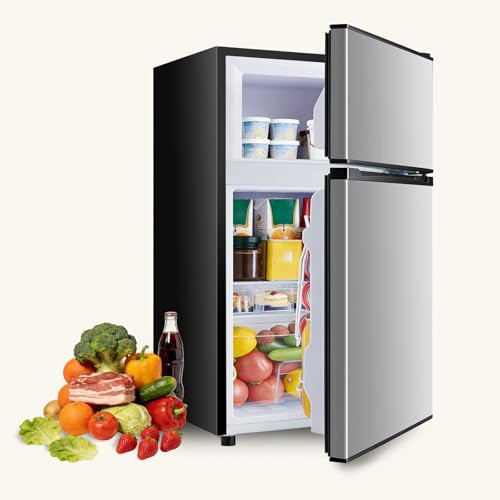 NEWBULIG Mini Fridge with Freezer 3.2 Cu.Ft Small Refrigerator for Office, Dorm, Small Fridge with Adjustable Thermostat, Energy Saving, Dual Door, Sliver | Amazon (US)