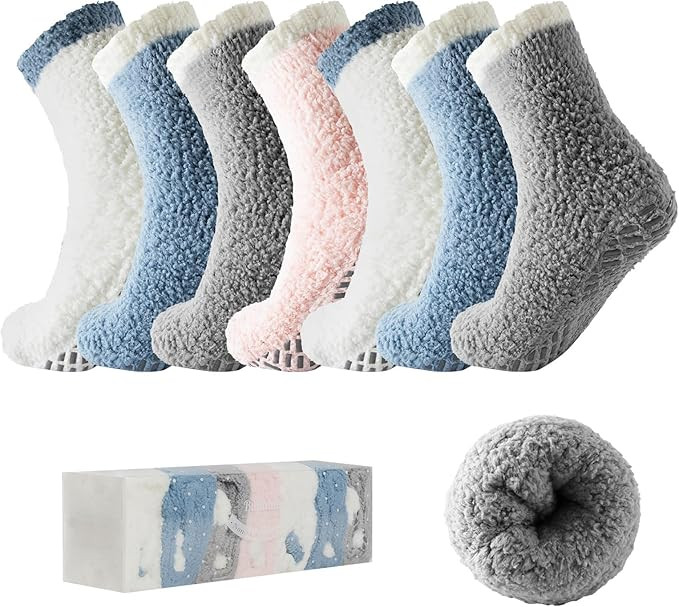 Bulinlulu Fuzzy Socks with Grips Plush Sleep Cozy Winter Soft Hospital Fluffy Socks Gifts for Wom... | Amazon (US)