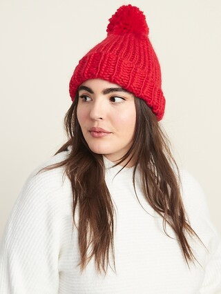 Textured-Yarn Pom-Pom Beanie for Women | Old Navy (US)